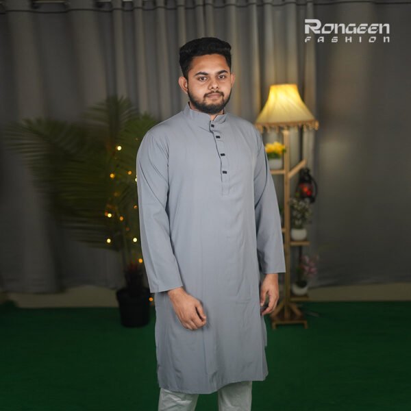 অ্যাশ কালার প্রিমিয়াম মাইক্রোস্টিজ সলিড পাঞ্জাবি - 46