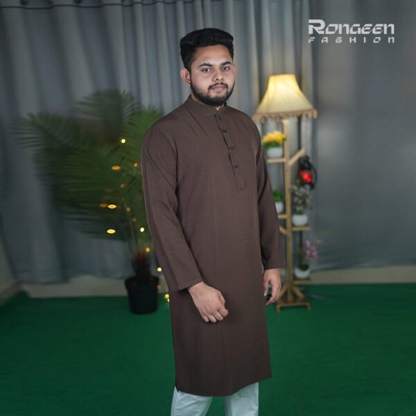 কফি কালার প্রিমিয়াম মাইক্রোস্টিজ সলিড পাঞ্জাবি - 40