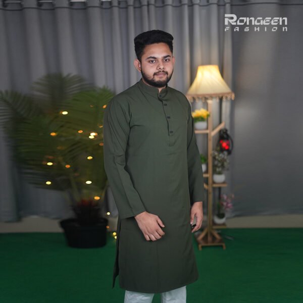 জলপাই কালার প্রিমিয়াম মাইক্রোস্টিজ সলিড পাঞ্জাবি - 42