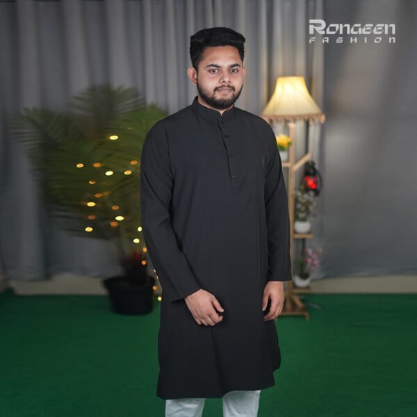 ব্ল্যাক কালার প্রিমিয়াম মাইক্রোস্টিজ সলিড পাঞ্জাবি - 42