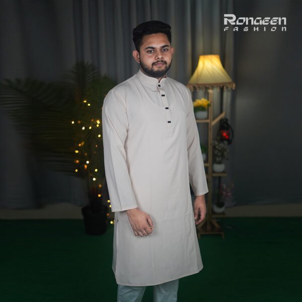ক্রিম কালার প্রিমিয়াম মাইক্রোস্টিজ সলিড পাঞ্জাবি